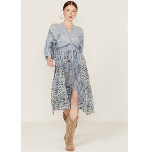 Free People Oh My Maxi Top Babydoll Buttondown Embroidered Printed M NWOT